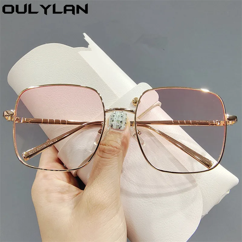 Oulylan גדול מסגרת מרובעת משקפי שמש נשים גברים אופנה שיפוע משקפי שמש גבירותיי מעצב מותג משקפי מתכת גוונים UV400 - 2