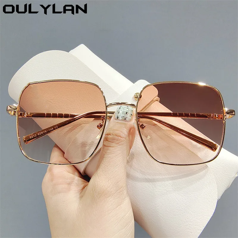 Oulylan גדול מסגרת מרובעת משקפי שמש נשים גברים אופנה שיפוע משקפי שמש גבירותיי מעצב מותג משקפי מתכת גוונים UV400 - 3