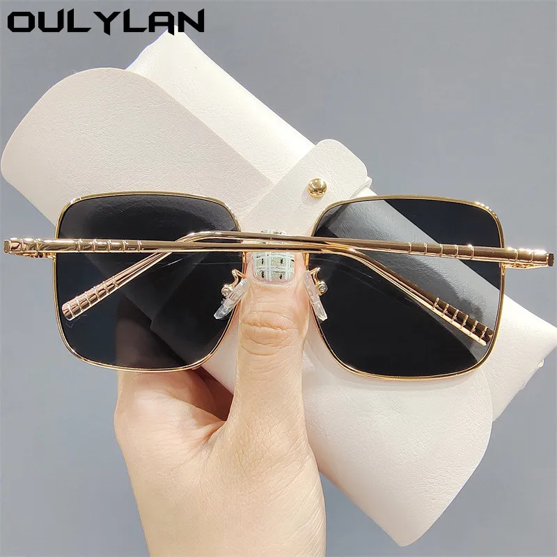 Oulylan גדול מסגרת מרובעת משקפי שמש נשים גברים אופנה שיפוע משקפי שמש גבירותיי מעצב מותג משקפי מתכת גוונים UV400 - 4