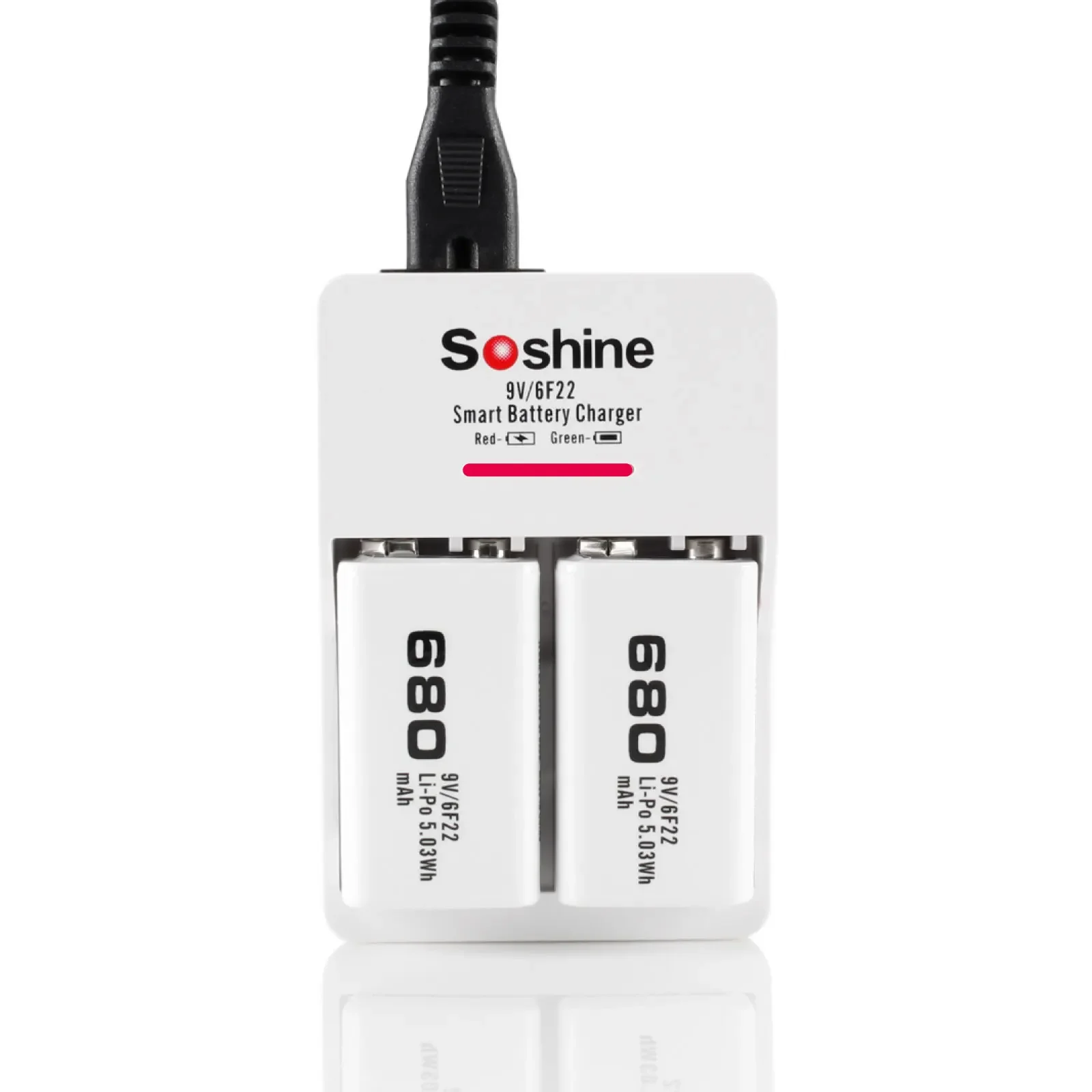 Soshine 6F22 9V 680mAh סוללה נטענת ו-2 חריצים חכם Li-Ion מטען עם LED 9 וולט סוללות עבור גלאי מתכות צעצוע - 1