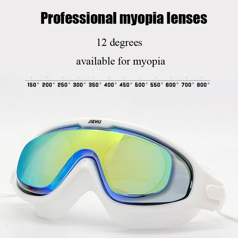 SYSPORTS שחייה משקפי קוצר ראייה גדול מסגרת עמיד למים, אנטי ערפל HD משקפיים ציוד גברים נשים משקפי שחייה - 5