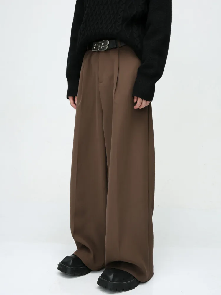 SYUHGFA בגדי גברים 2024 חדש סתיו מוצק צבע סלים מקרית רחב הרגליים מכנסי חליפה גברית קוריאנית פשוט ישר מכנסיים - 0