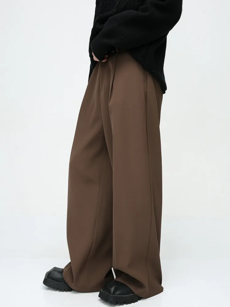SYUHGFA בגדי גברים 2024 חדש סתיו מוצק צבע סלים מקרית רחב הרגליים מכנסי חליפה גברית קוריאנית פשוט ישר מכנסיים - 2