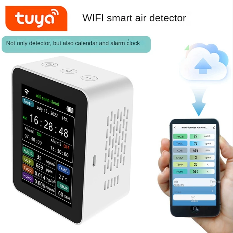 Tuya Wifi 7 1 חכם איכות האוויר לפקח TVOC HCHO PM2.5 הבוחן פורמלדהיד גלאי גז לבן - 1