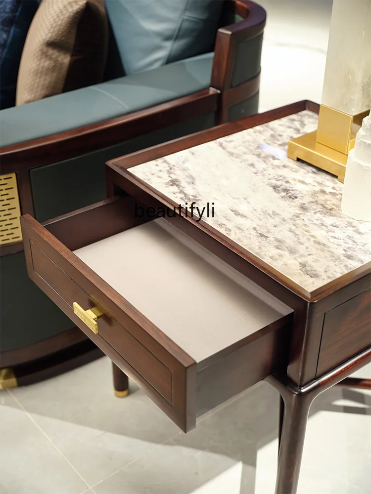 Ugyen עץ חדש בסגנון סיני תה שולחן הסלון השיש מעץ מלא עגול תה שולחן אור יוקרה רב תפקודי תה השולחן - 5