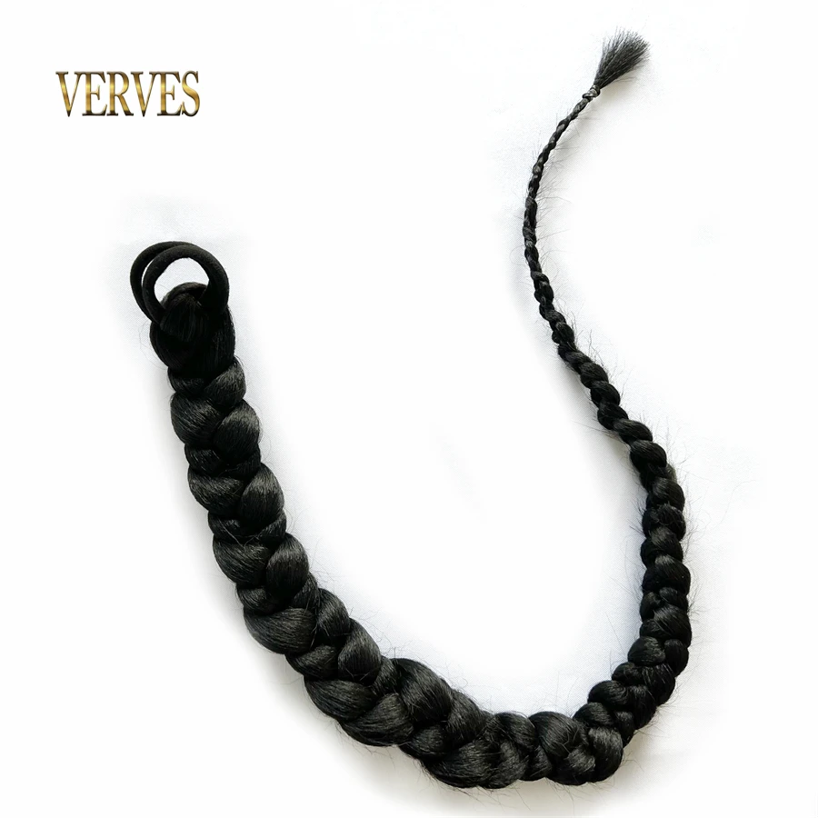 VERVES סינטטי הקוקו תוספות שיער ארוך אגרוף צמות לעטוף Chignon הזנב עם גומי טבעת החבל עבור נשים שחור - 4
