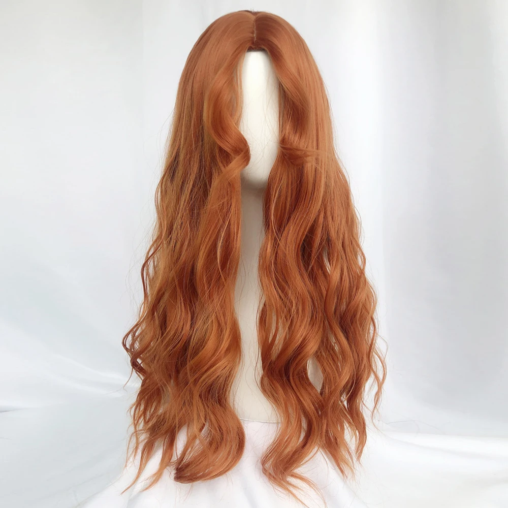 VICWIG סינתטי ארוך ומסולסל כתום פאות נשים טבעי קוספליי לוליטה עמיד בפני חום שיער הפאה ליום המסיבה - 3
