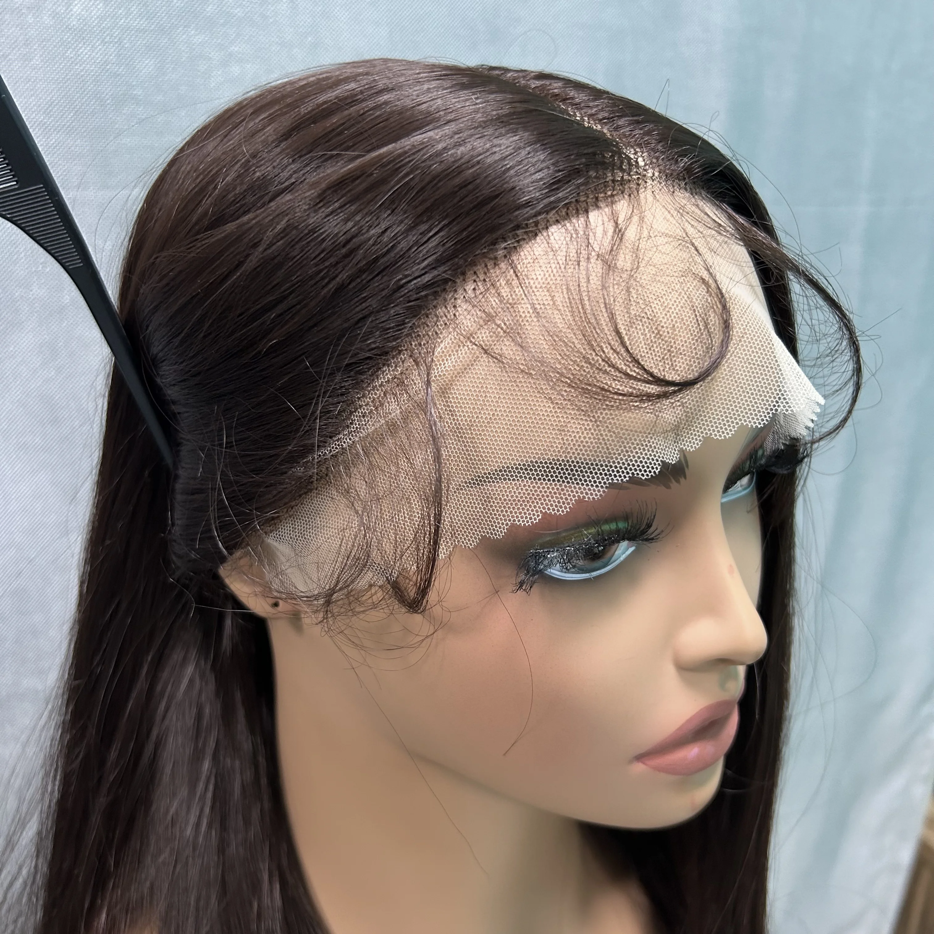 X-טרס 26 אינץ ' ארוך ישר בראון פאות עם שיער תינוק החלק האמצעי טבעי סינטטי פאה הקדמי של תחרה לנשים עמיד בפני חום - 1