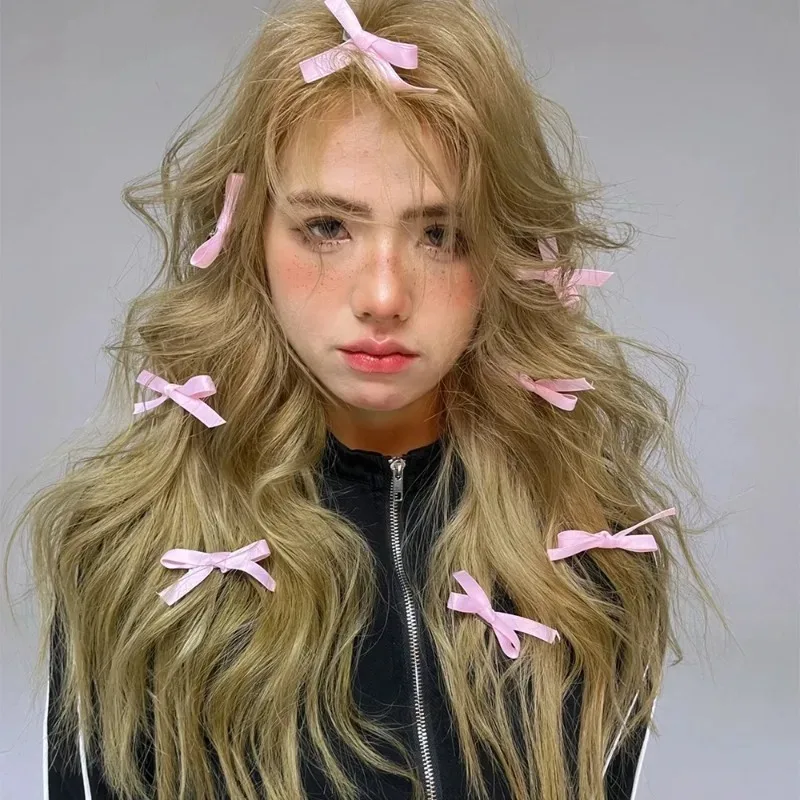 Y2K מתוק Bowknot קליפ שיער נשים בנות חמוד משי סרט קשת סיכות סיכות חמוד צבעוני תחרה Hairclips אביזרים לשיער - 4