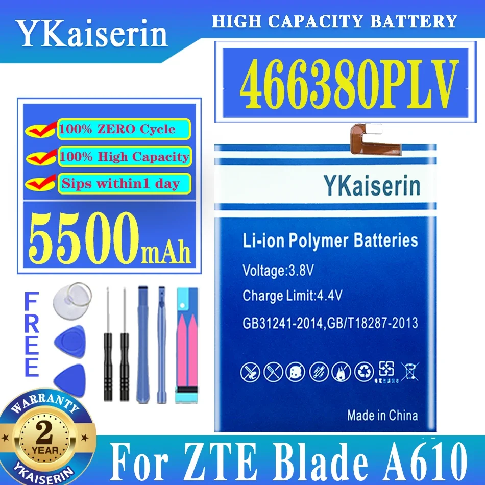 YKaiserin 466380PLV סוללה 5500mAh עבור ZTE BLADE A610 A610C A610T BA610C BA610T /Z11 מיני NX549J Z17 מיני NX569H NX569J - 0