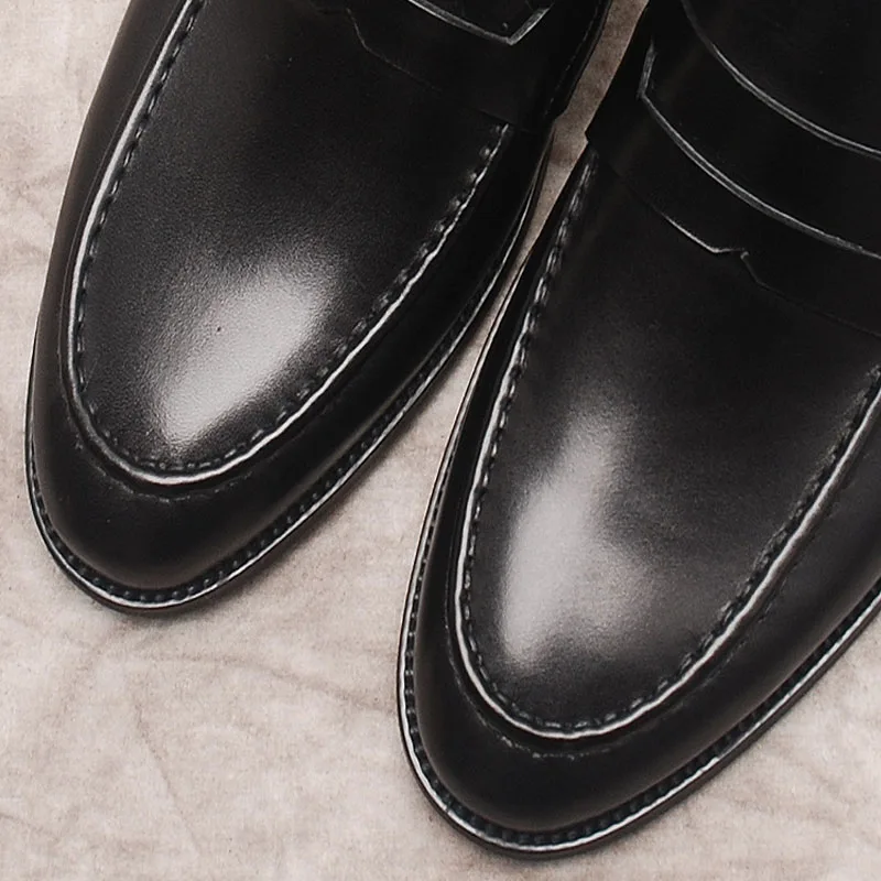 איטלקי שחור חום גברים נעלי אוקספורד אופנה עור אמיתי עור פרה להחליק על נעלי נעליים מזדמנים המוקסין שטוח גברים נעלי שמלה - 1