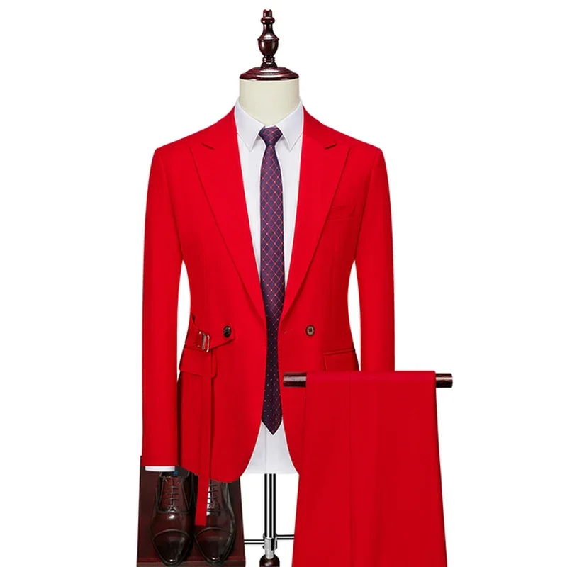 איכות גבוהה 6XL (קט + מכנסיים) של גברים בסגנון איטלקי אלגנטי אופנה פשוטה עסקי מזדמן ' נטלמן להתלבש שני חלקים - 2