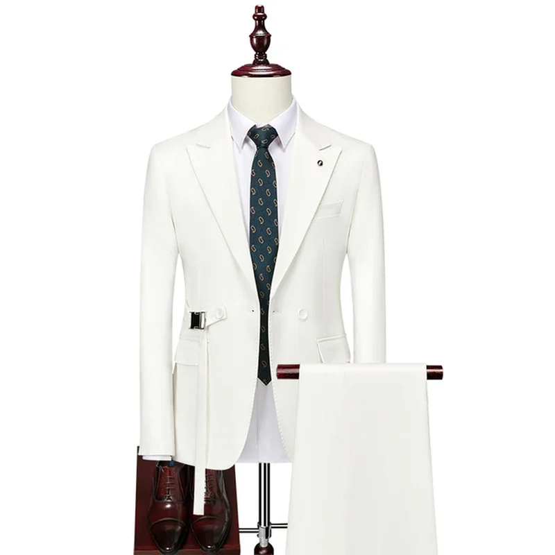 איכות גבוהה 6XL (קט + מכנסיים) של גברים בסגנון איטלקי אלגנטי אופנה פשוטה עסקי מזדמן ' נטלמן להתלבש שני חלקים - 3