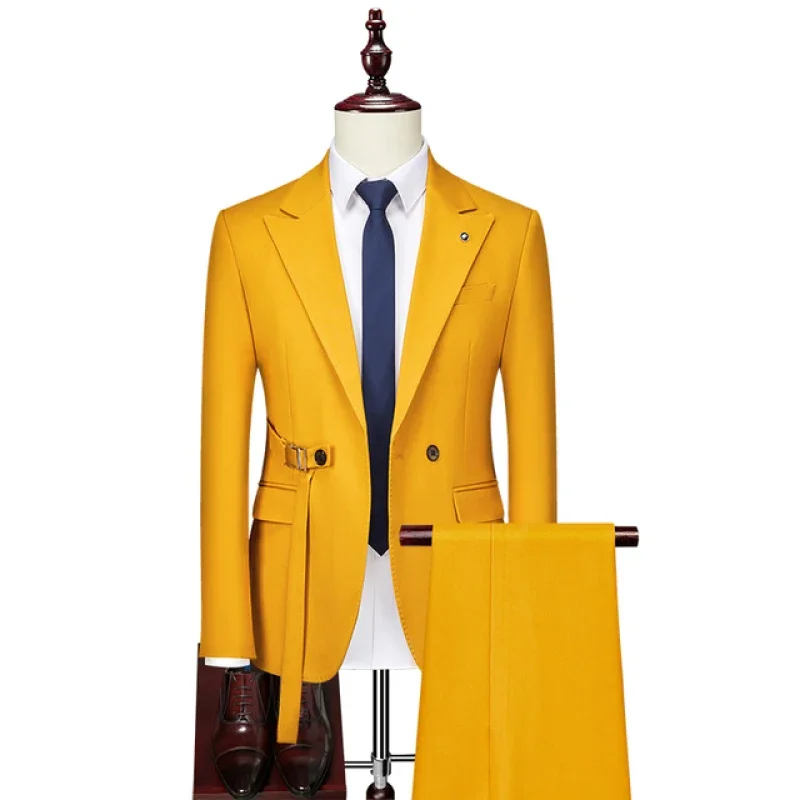 איכות גבוהה 6XL (קט + מכנסיים) של גברים בסגנון איטלקי אלגנטי אופנה פשוטה עסקי מזדמן ' נטלמן להתלבש שני חלקים - 4