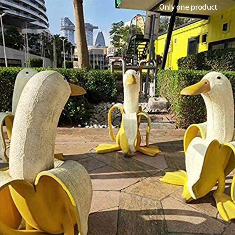 אמנות-בננה ברווז פסל חמוד קילפתי בננה ברווז אמנות דקורטיבית בגינה בחצר תפאורה חיצונית הברווזים קישוט. - 1