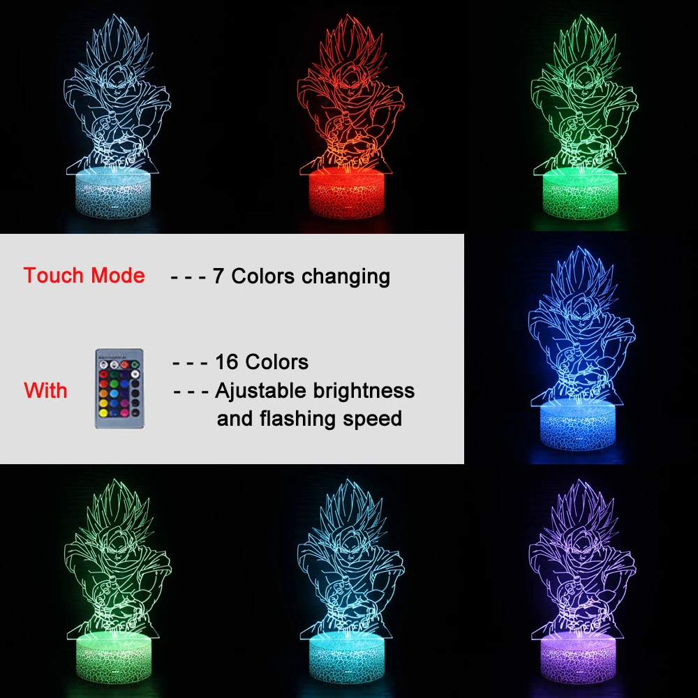 אנימה 3D מנורת לילה אור בנים בנות מנגה מתנה לגעת שליטה מרחוק 16 צבעים משתנה Led מנורת שולחן לחדר שינה עיצוב השולחן - 4