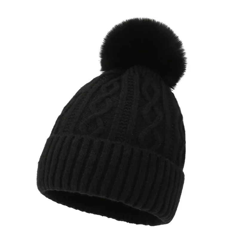 בחורף סרוג Windproof כובע עבה חם כובעים מחממי אוזניים עם כדור שיער נשים גברים רך מכסה מנוע חיצוני סקי האוזן הגנה כמוסות - 1