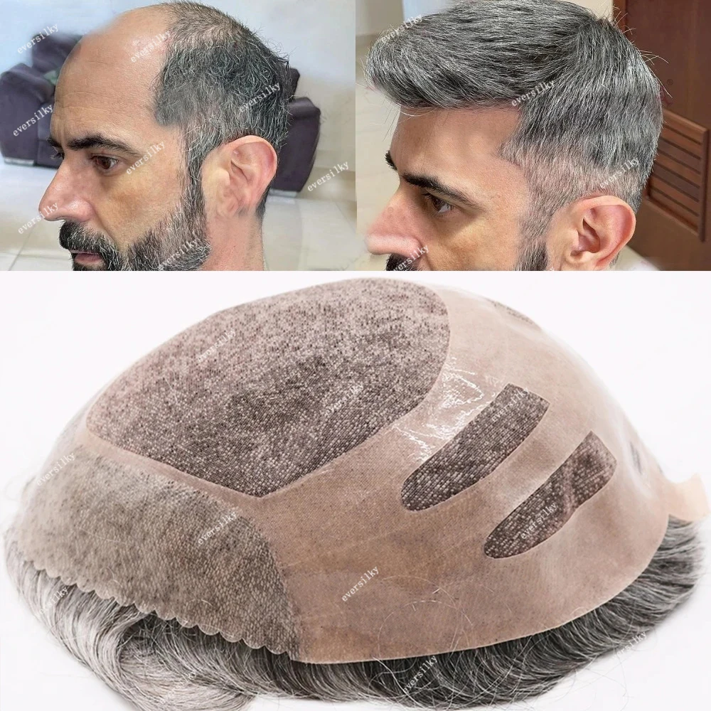 בלונד בהיר חום עמיד NPU בונד 100% שיער אדם Mens פאה בסדר מונו שיער תותב בסיס קו השיער הטבעי נימי מערכת - 1