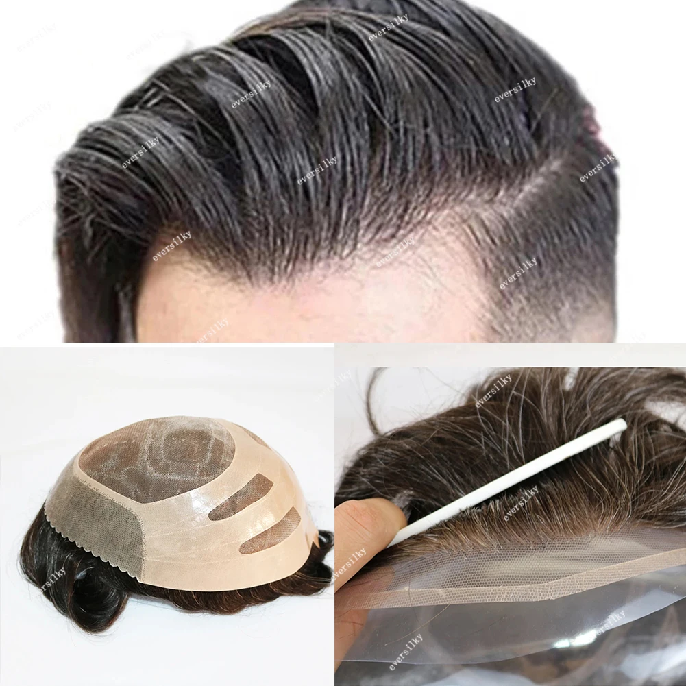 בלונד בהיר חום עמיד NPU בונד 100% שיער אדם Mens פאה בסדר מונו שיער תותב בסיס קו השיער הטבעי נימי מערכת - 3