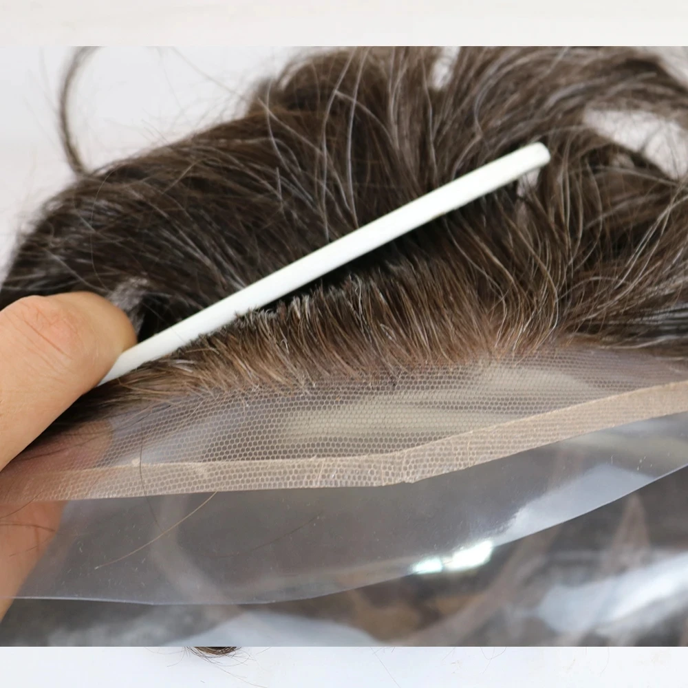 בלונד בהיר חום עמיד NPU בונד 100% שיער אדם Mens פאה בסדר מונו שיער תותב בסיס קו השיער הטבעי נימי מערכת - 4