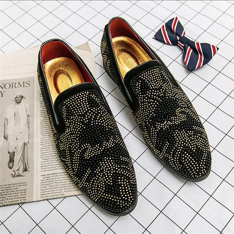 גברים של נעליים מזדמנים עור זמש מוקסינים Mens נעליים שטוחות גברים Rhinestones אופנה נעלי #29602 האיחוד האירופי בגדלים 38-47 - 3