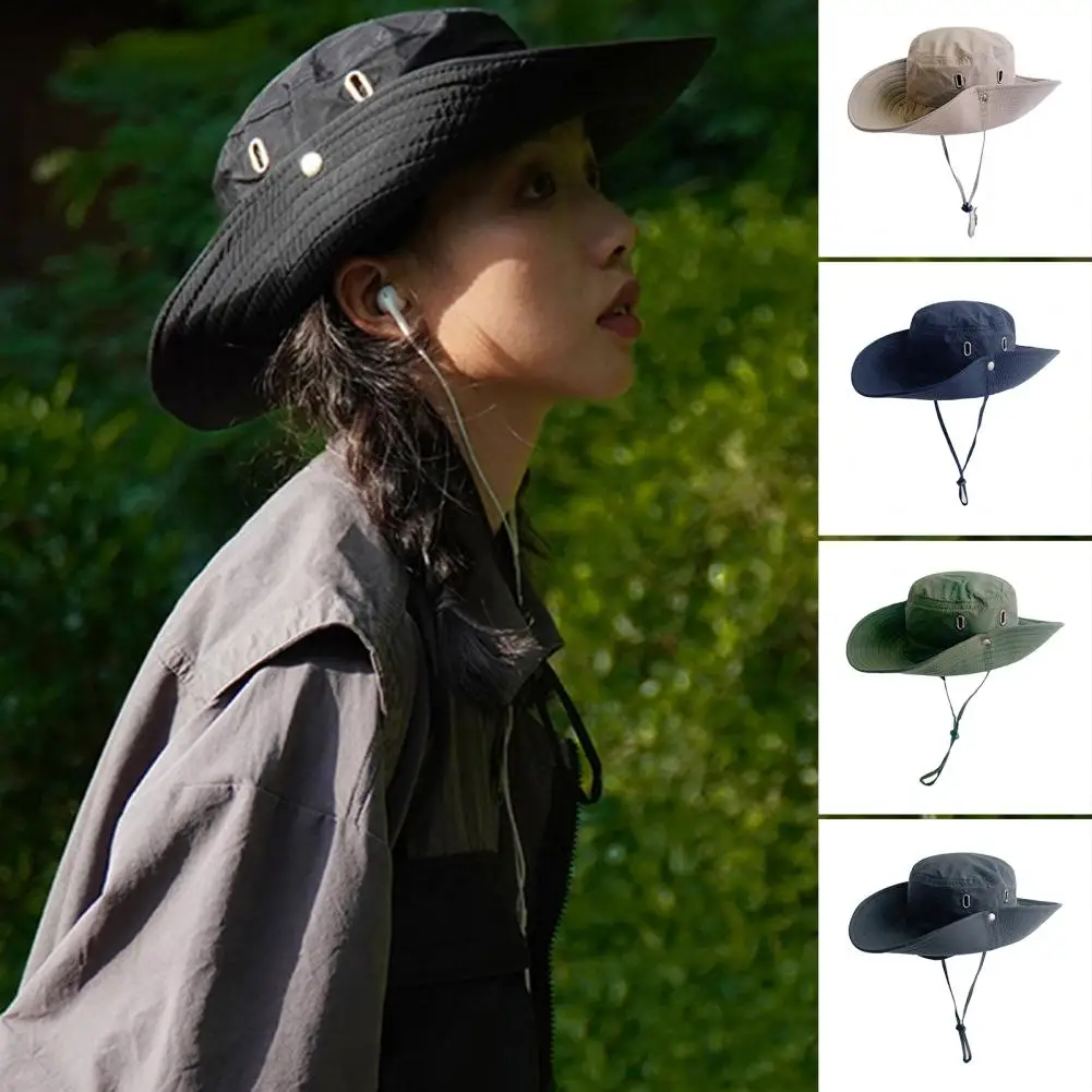 גברים שמש כובע רחב שוליים מתכוונן Windproof חבל ייבוש מהיר כובע הגנה מהשמש מוצק צבע הקיץ מצחיית הכובע דייג הכובע - 4