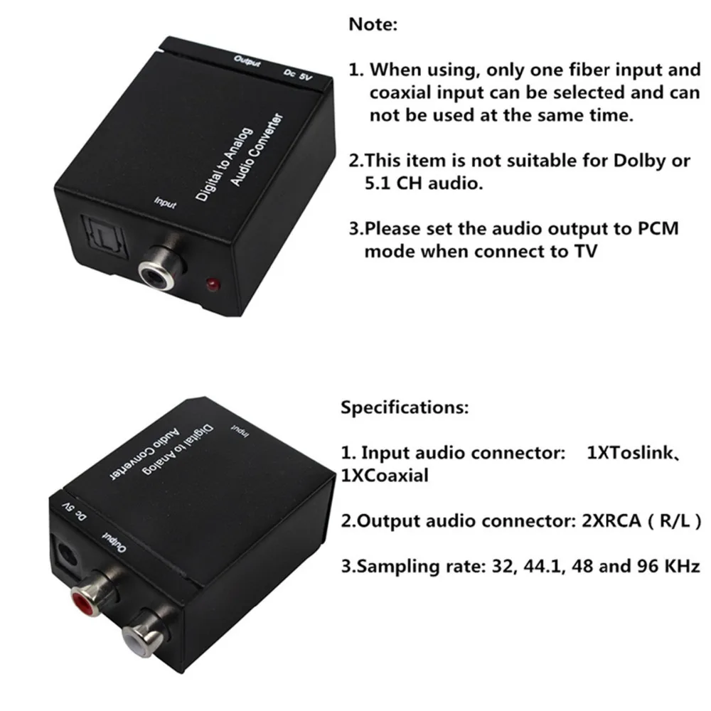 דיגיטלית אופטית Toslink SPDIF קואקסיאלי אנלוגי RCA Audio Converter מתאם עם DC כבל אופטי כבל - 2