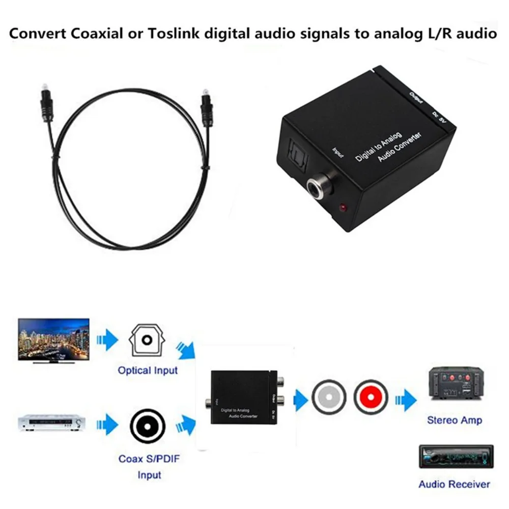 דיגיטלית אופטית Toslink SPDIF קואקסיאלי אנלוגי RCA Audio Converter מתאם עם DC כבל אופטי כבל - 3
