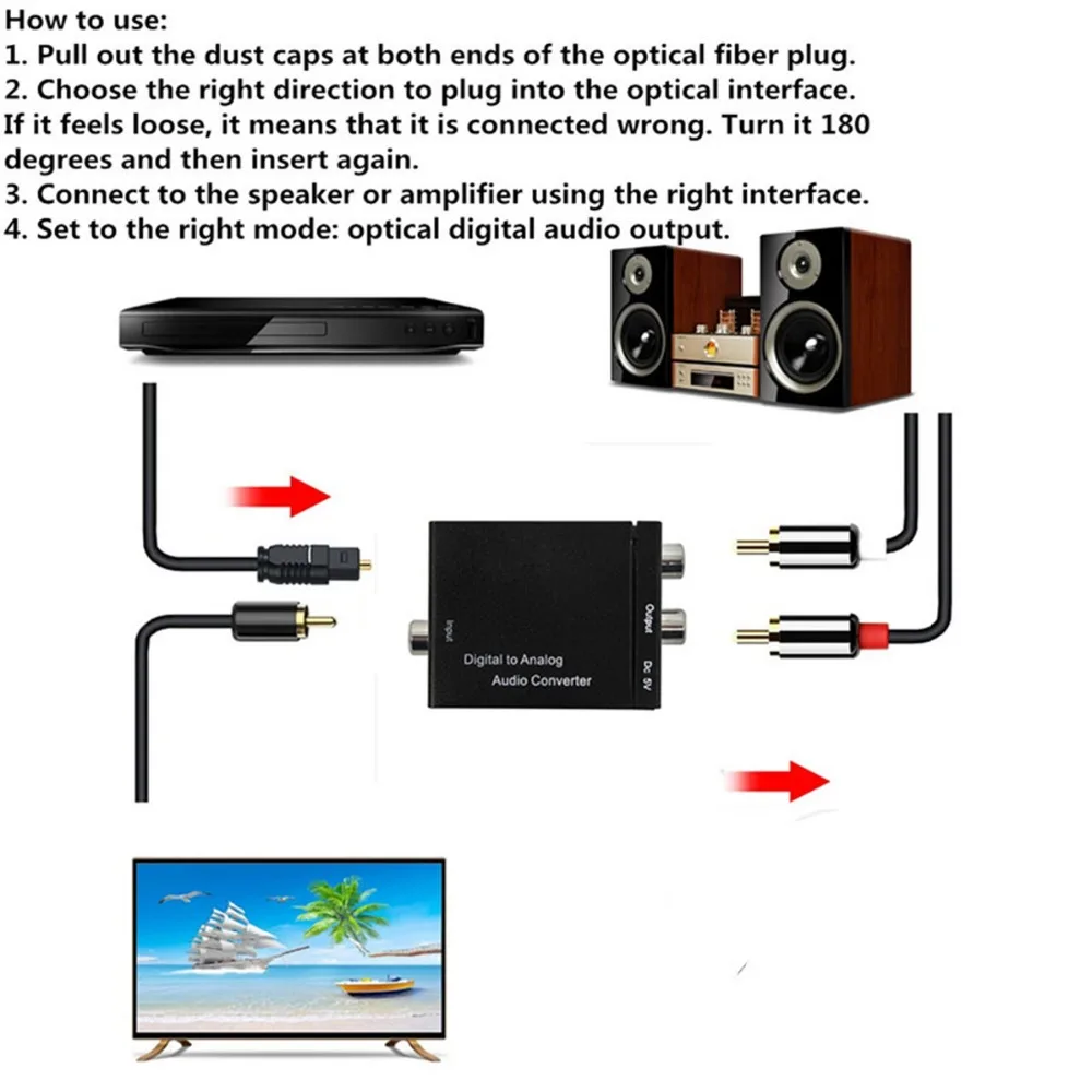 דיגיטלית אופטית Toslink SPDIF קואקסיאלי אנלוגי RCA Audio Converter מתאם עם DC כבל אופטי כבל - 4