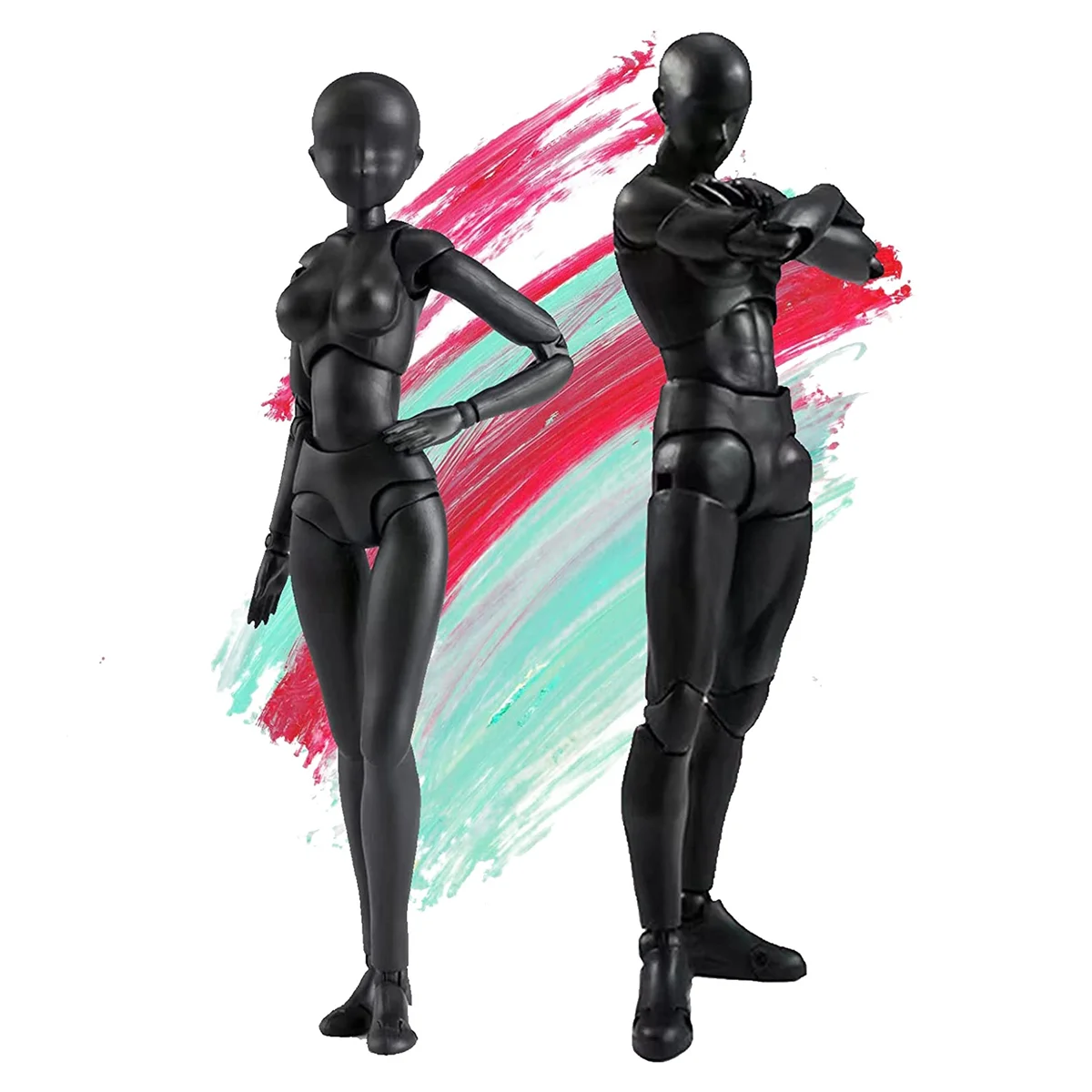 דמויות פעולה PVC דגם עם תיבת ציור דמות מודלים עבור אמנים(נקבה+זכר שחור) - 1