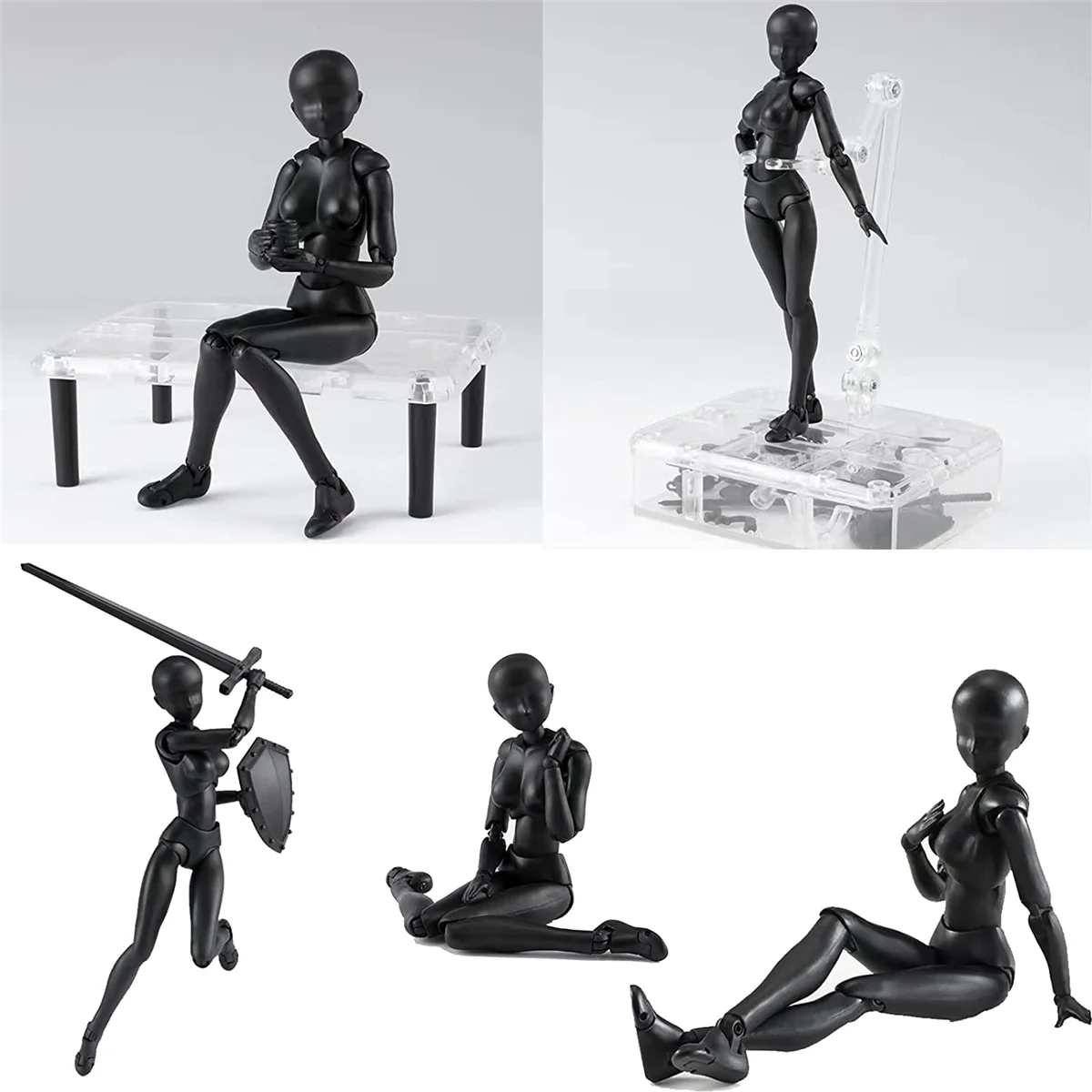 דמויות פעולה PVC דגם עם תיבת ציור דמות מודלים עבור אמנים(נקבה+זכר שחור) - 2