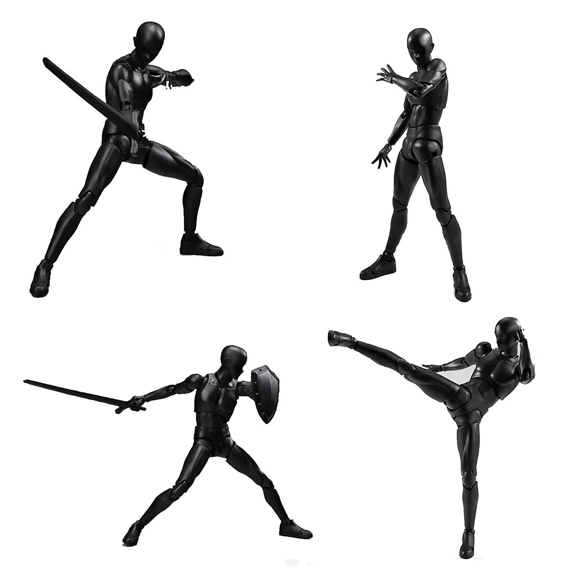 דמויות פעולה PVC דגם עם תיבת ציור דמות מודלים עבור אמנים(נקבה+זכר שחור) - 3