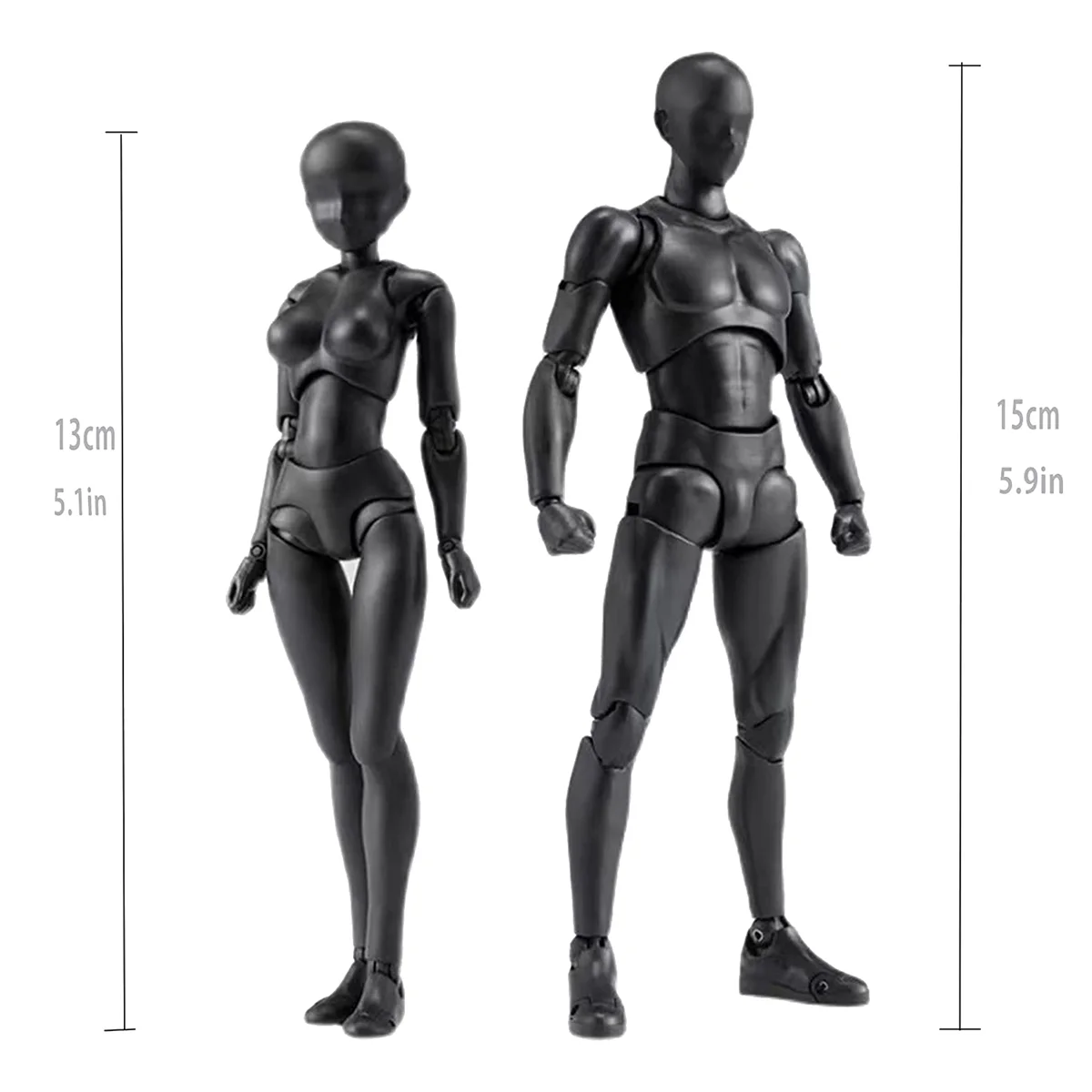 דמויות פעולה PVC דגם עם תיבת ציור דמות מודלים עבור אמנים(נקבה+זכר שחור) - 4