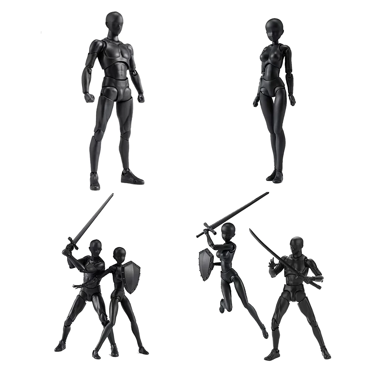 דמויות פעולה PVC דגם עם תיבת ציור דמות מודלים עבור אמנים(נקבה+זכר שחור) - 5