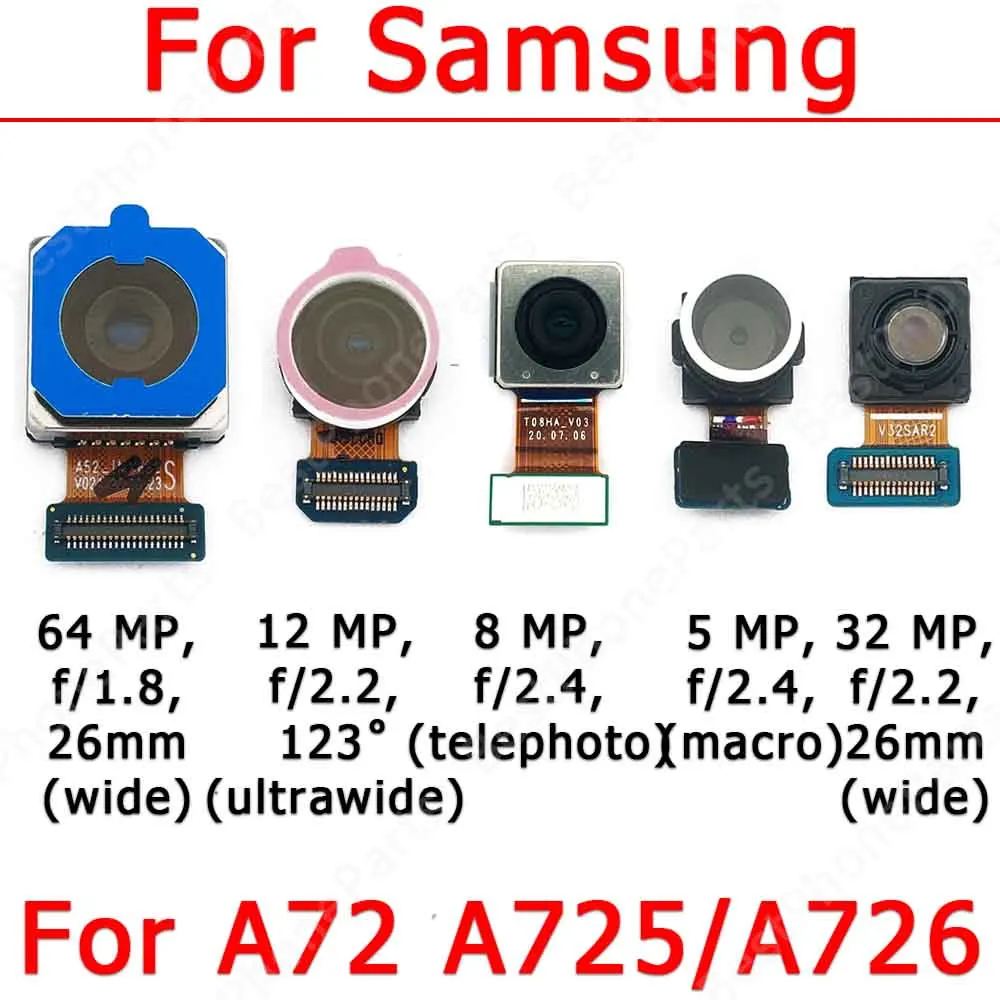 האחורית מצלמה קדמית עבור Samsung Galaxy A72 A725 A726 חזיתית מול Selfie בחזרה מצלמה קטנה מודול להגמיש חלקי חילוף - 0