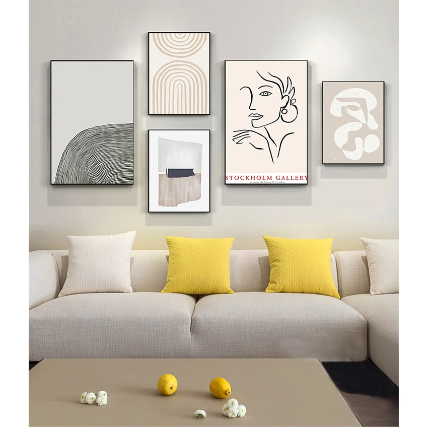 הדפסת אמנות קיר תמונות בסלון עיצוב הבית מופשט סקנדינביה אופנתי בוהו צבעים בז ' מינימליסטי בד הציור - 0