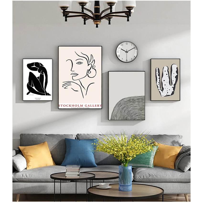 הדפסת אמנות קיר תמונות בסלון עיצוב הבית מופשט סקנדינביה אופנתי בוהו צבעים בז ' מינימליסטי בד הציור - 1