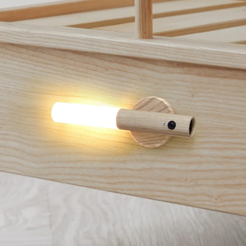 הוביל עץ USB לילה אור מגנטי מנורת קיר ארון מטבח ארון אור הביתה השינה טבלת מהלך המנורה שליד המיטה תאורה - 1