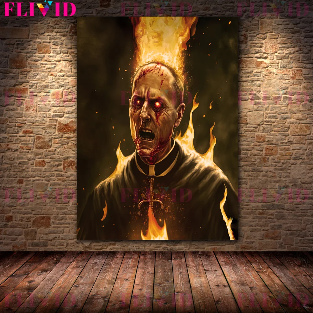 הכומר נשרף על ידי האש של גיהינום בציר אמנות קיר קנבס ציור אומלל הכומר אמנות מופשטת בפוסטר והדפסה עיצוב הבית - 1