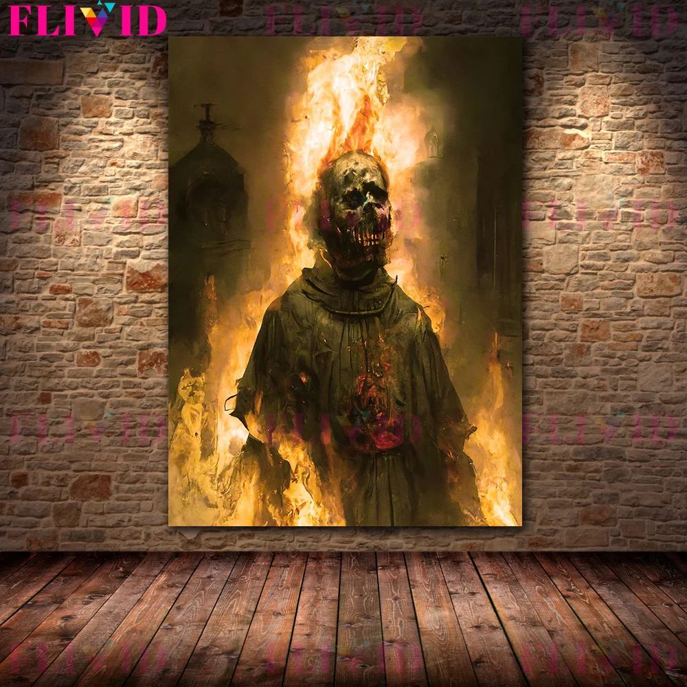הכומר נשרף על ידי האש של גיהינום בציר אמנות קיר קנבס ציור אומלל הכומר אמנות מופשטת בפוסטר והדפסה עיצוב הבית - 2