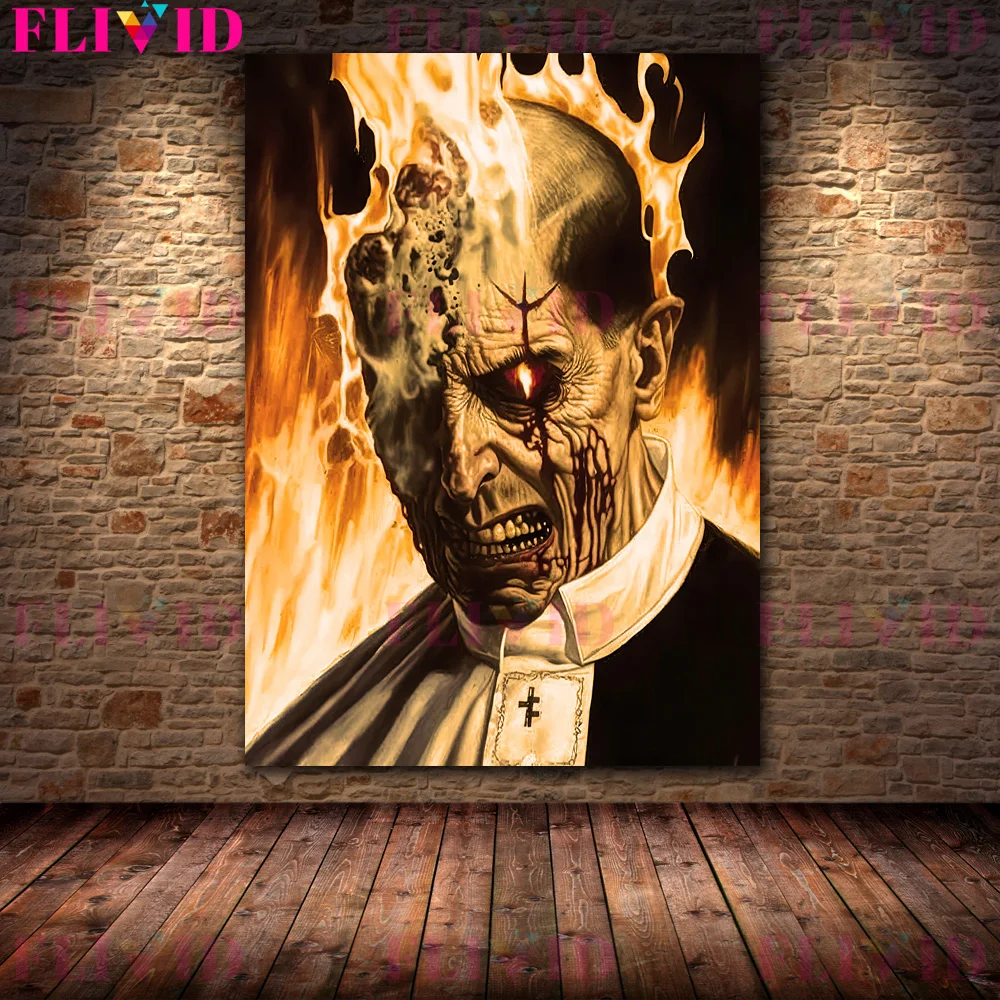 הכומר נשרף על ידי האש של גיהינום בציר אמנות קיר קנבס ציור אומלל הכומר אמנות מופשטת בפוסטר והדפסה עיצוב הבית - 3
