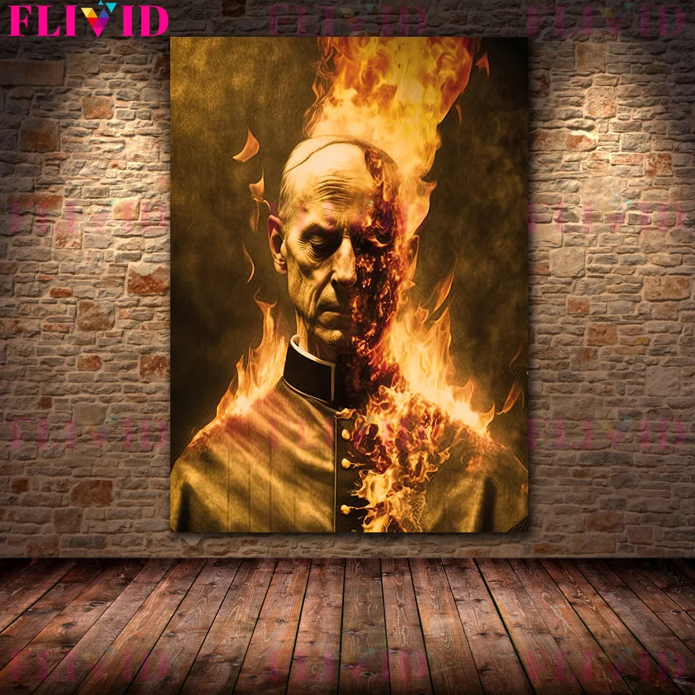 הכומר נשרף על ידי האש של גיהינום בציר אמנות קיר קנבס ציור אומלל הכומר אמנות מופשטת בפוסטר והדפסה עיצוב הבית - 4