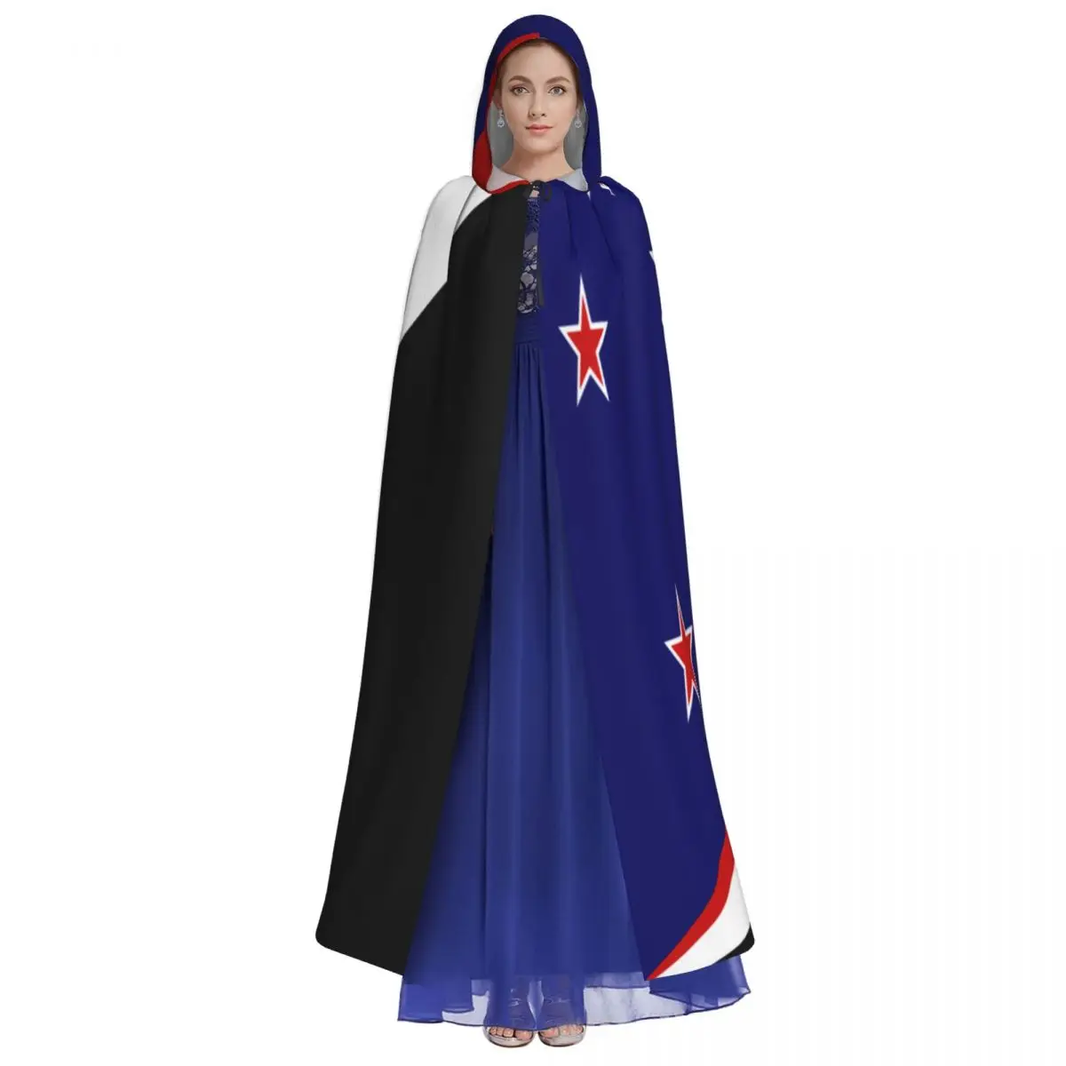 יוניסקס המכשפה מסיבת הפיך מעטה למבוגרים ערפדים קייפ הגלימה ניו זילנד-דגל ארץ רב ענן לבן מסורתי כחול - 1