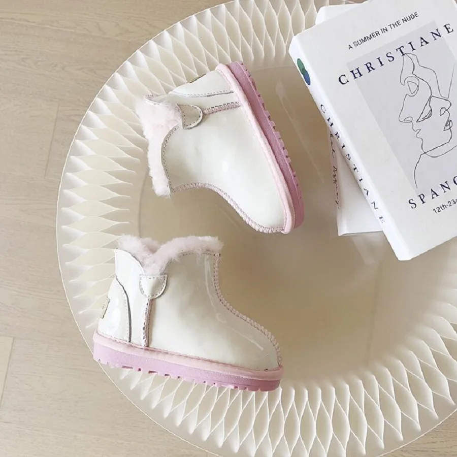 ילדים של חורף חדשה מגפי שלג מעובה עם פרווה עור אינטגרציה עבור בנים בנות נעליים עמיד למים צמר חמים מגפי תינוק - 3