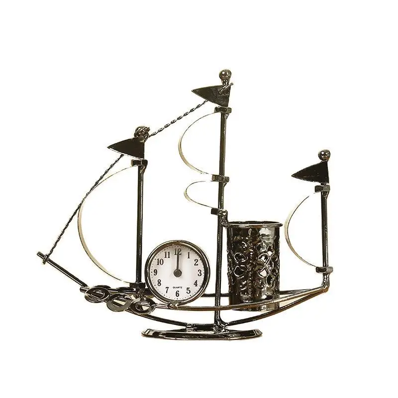 יצירתי ברזל אמנות שעון מלאכות הפלגה שעון Penholder רב תכליתי הסלון קישוט - 4
