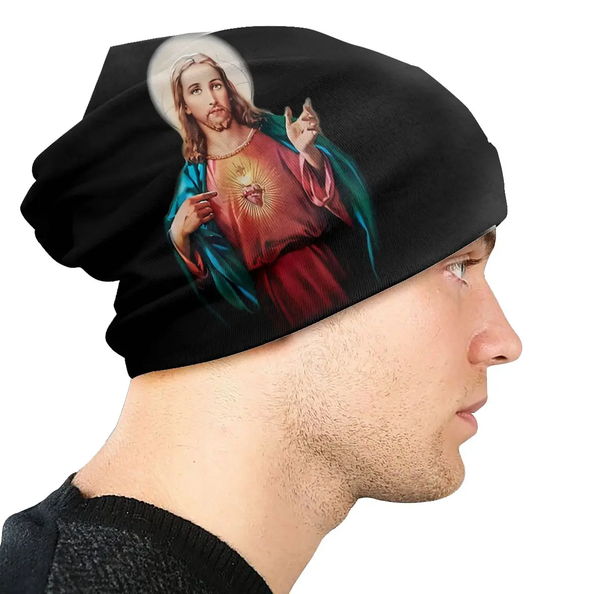 ישוע המשיח המושיע של נשים כובעים מודפסים כימותרפיה ערימת חיצונית טורבן לנשימה - 3