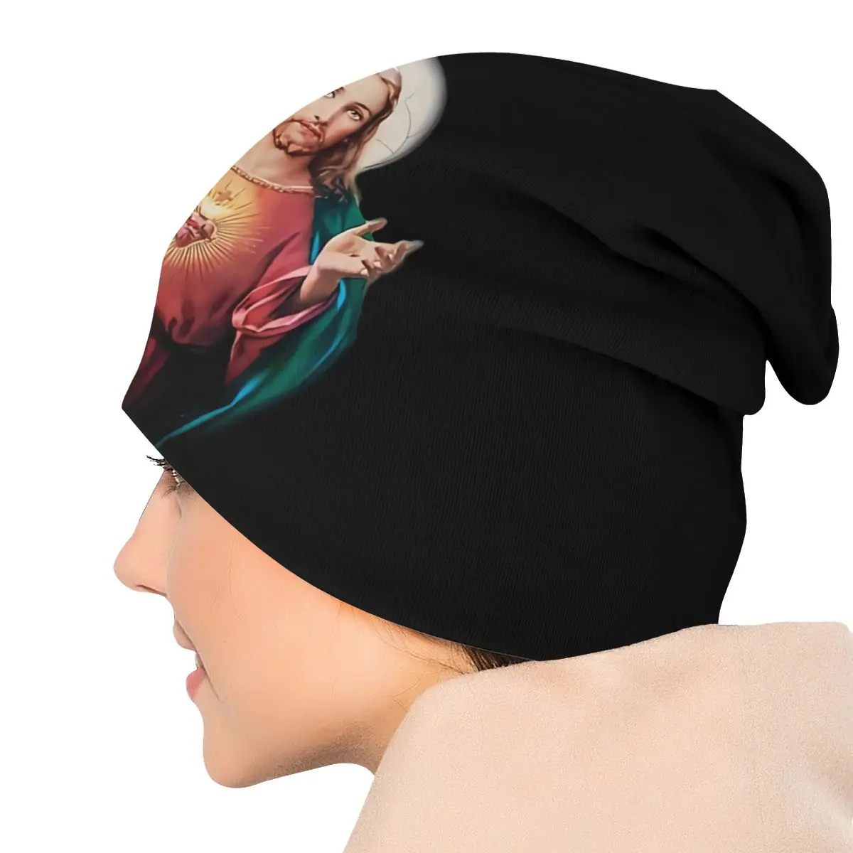 ישוע המשיח המושיע של נשים כובעים מודפסים כימותרפיה ערימת חיצונית טורבן לנשימה - 4