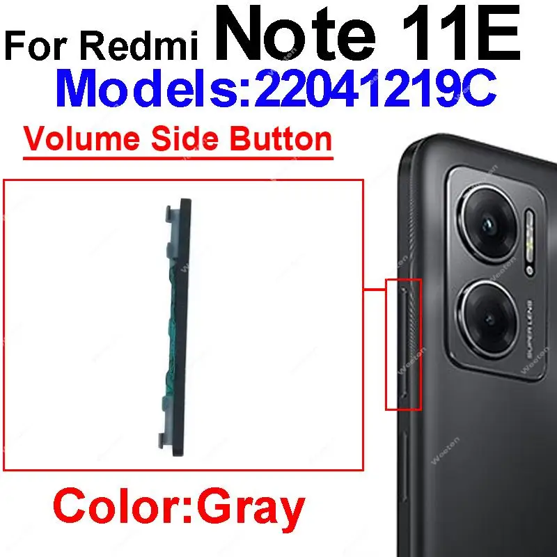 כוח לחצני עוצמת קול עבור Xiaomi Redmi 11E 11T Pro 11T בנוסף 5G כוח הווליום למטה בצד מפתחות כפתור החלפת חלק תיקון - 1