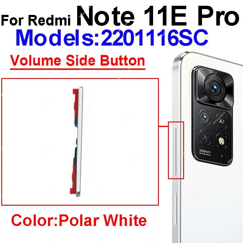 כוח לחצני עוצמת קול עבור Xiaomi Redmi 11E 11T Pro 11T בנוסף 5G כוח הווליום למטה בצד מפתחות כפתור החלפת חלק תיקון - 2