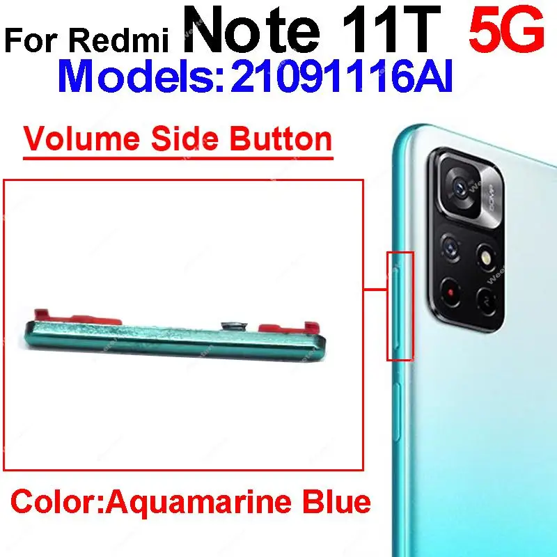 כוח לחצני עוצמת קול עבור Xiaomi Redmi 11E 11T Pro 11T בנוסף 5G כוח הווליום למטה בצד מפתחות כפתור החלפת חלק תיקון - 3
